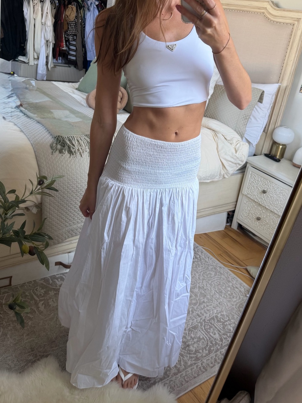 SOLID & STRIPED White Smocked Waist Maxi Skirt